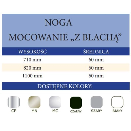 Noga meblowa wys. 710 mm kolor biały Ecri - mocowanie okrągłe z blachy